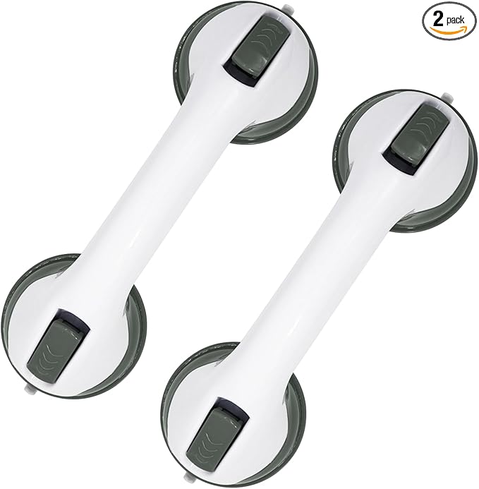 2-Pack Grab Bars for Bathtubs and Showers, 12 inch Shower Handle Suction Shower Bar, Safety Bars for Shower Chair, Bathroom Grab Bar for Senior，No Drilling Removable (Green, 12 inch)