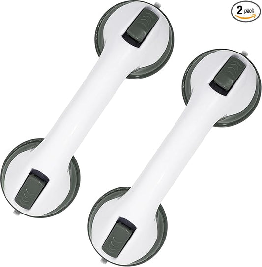 2-Pack Grab Bars for Bathtubs and Showers, 12 inch Shower Handle Suction Shower Bar, Safety Bars for Shower Chair, Bathroom Grab Bar for Senior，No Drilling Removable (Green, 12 inch)