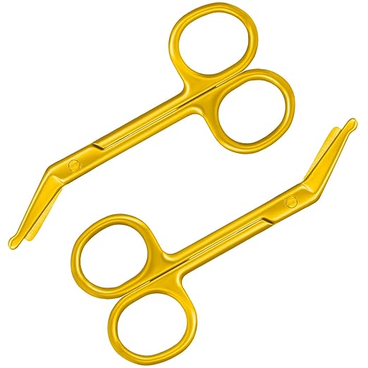 Zhehao 2 Pieces Ostomy Scissors Bandage Scissors Nursing Scissors Stainless Steel Scissors for Doctors, Nurses, Veterinary Home Nursing, 4.3 x 2.1 Inch, Curved (Gold)