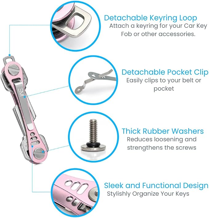 EM Compact Key Holder, Pocket Key Organizer, 14 Keys Key Bar | Fits 4.6 mm or larger keyholes only. Small hole keys like mailbox keys may not fit. Anti jingle, removable clip