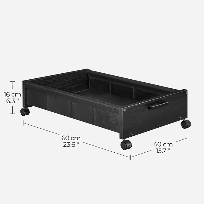 FOUCSSOMEI Under Bed Storage with Wheels, Wooden Under Bed Drawers On Wheels, Rolling Under Bed Shoe Storage, Space Saving, Black,30L