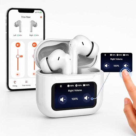 Touchscreen Rechargeable Hearing Aids for Seniors, Bluetooth Hearing Aids with APP Control, 38dB Sound Gain, 7-Level Volume Adjustment, In-Ear Design