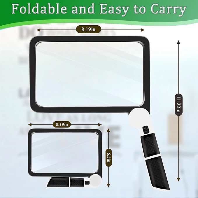5X Large Full Page Magnifying Glass, 48 LED Handheld Full Page Magnifying Glass,Lightweight Shatterproof Magnifier for Seniors, Low Vision, Reading Books/Medication Labels (Battery Not Included)