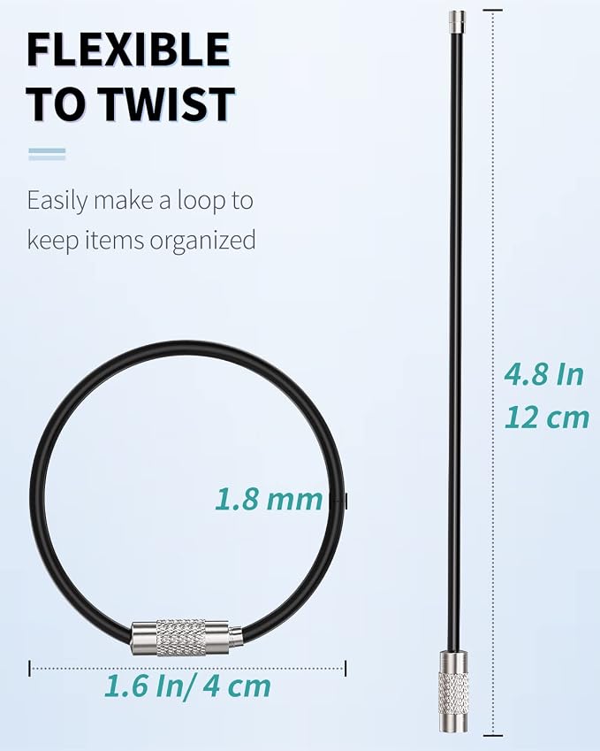Uniclife 4 Inch Wire Keychain Cable Heavy Duty Stainless Steel Key Ring | Large Holder for Luggage Tag Keeper Travel, 1.8 mm Braided, 4.8 Inch Length, 1.6 Diameter, 80 lbs Hold, Corrosion Resistant