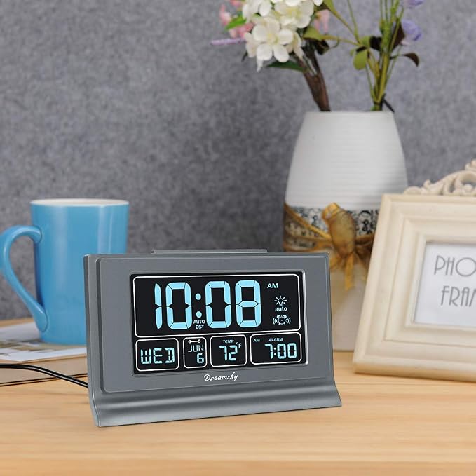 DreamSky Digital Alarm Clock with Battery Backup, 5 Inch Large Display, Auto Set Clock, USB Charging Ports, 12/24H | Digital Clock with Date & Day of Week, 5 Inch Large Display, Weekday, Temperature, USB Port, Auto DST, Brightness Dimmer