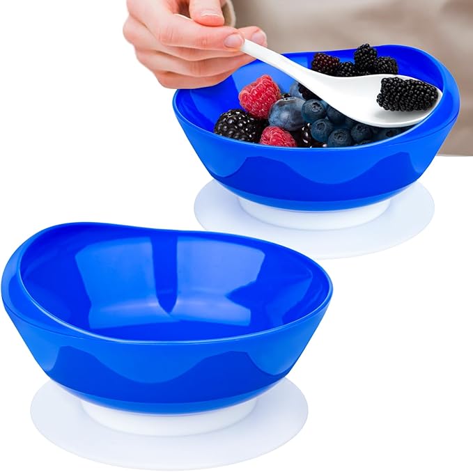 2Pack Spill Proof Scoop Bowl with Non-Skid Suction Base, Adaptive Self-Feeding Dinnerware for Elderly and Disabled
