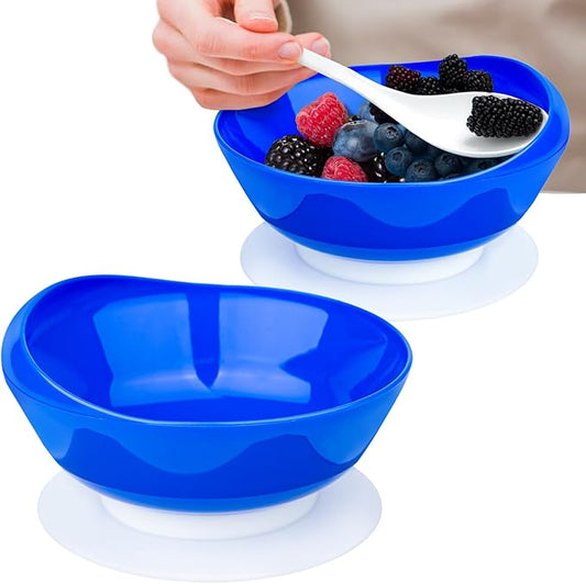 2Pack Spill Proof Scoop Bowl with Non-Skid Suction Base, Adaptive Self-Feeding Dinnerware for Elderly and Disabled