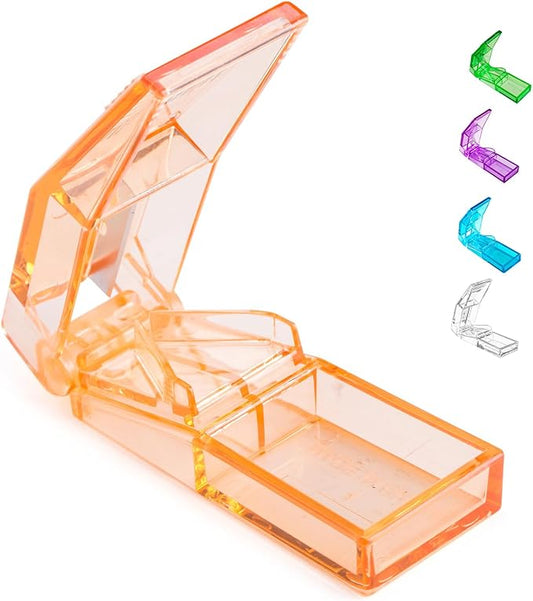 Ultrassist Pill Cutter and Splitter for Cutting Small or Large Pills, Accurate Medicine Splitter with Stainless Steel Blade, Transparent Vitamins Slicer Assorted Colors
