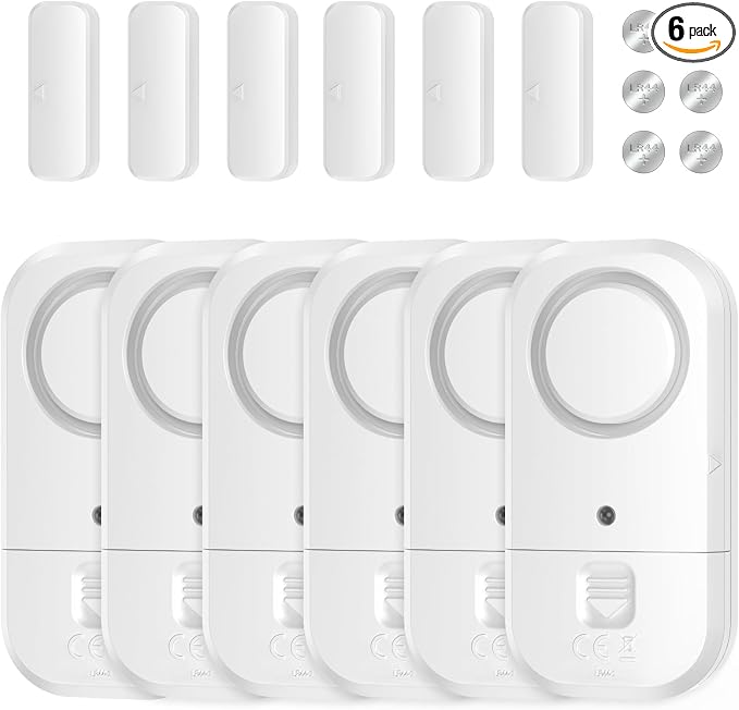 Door Window Alarm Sensors - Door Alarms for Kids Safety, Door Alarms for Home Security, for Home, Office, Store, Garage, Dorm Room, Apartment, RV, White, 6 Pack