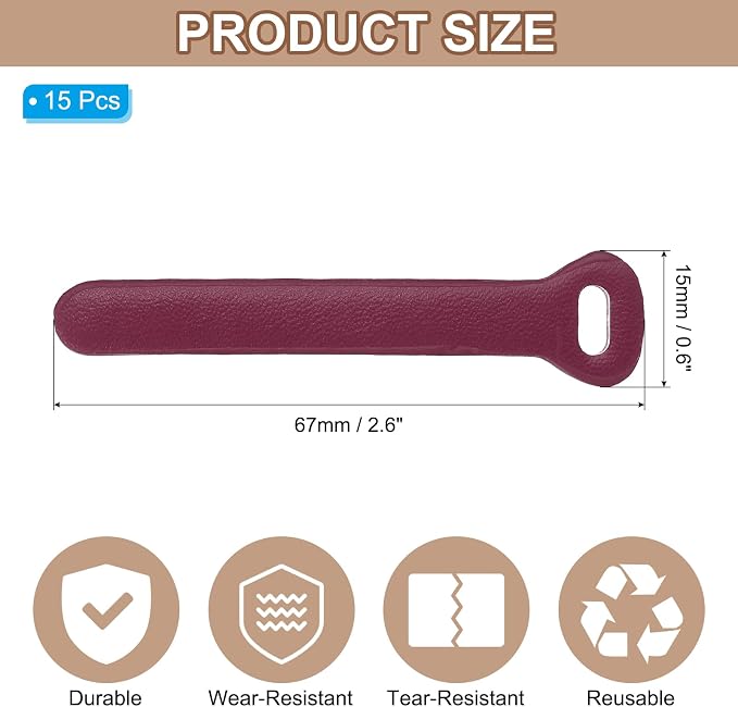 PATIKIL 15Pcs Leather Zipper Pull, 2.6" Replacement Zipper Puller Extender Backpack Luggage Sliders for Handbags Suitcases Bags Wallets Jackets Coats Pull Tabs, Dark Red
