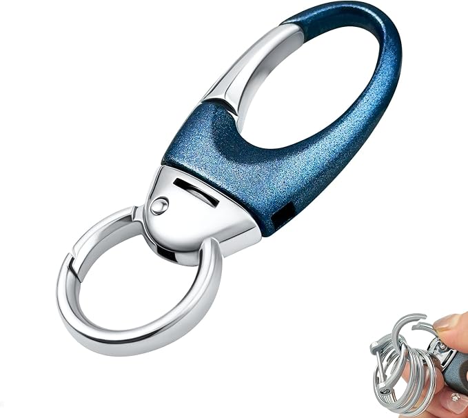 Keychain Quick Release Double Carabiner Clip with D Ring Key Rings, Unisex Belt Loop Key Holder for Home Car Keys