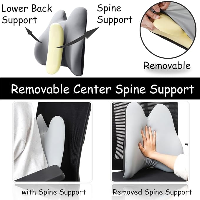King Mills Plus Size Lower Back Support for Office Chair, Ergonomic Back Support for Office Chair Women w. Back Pain, Memory Foam Filling Car Lumbar Pillow for Pain Relief & Back Rest, Grey