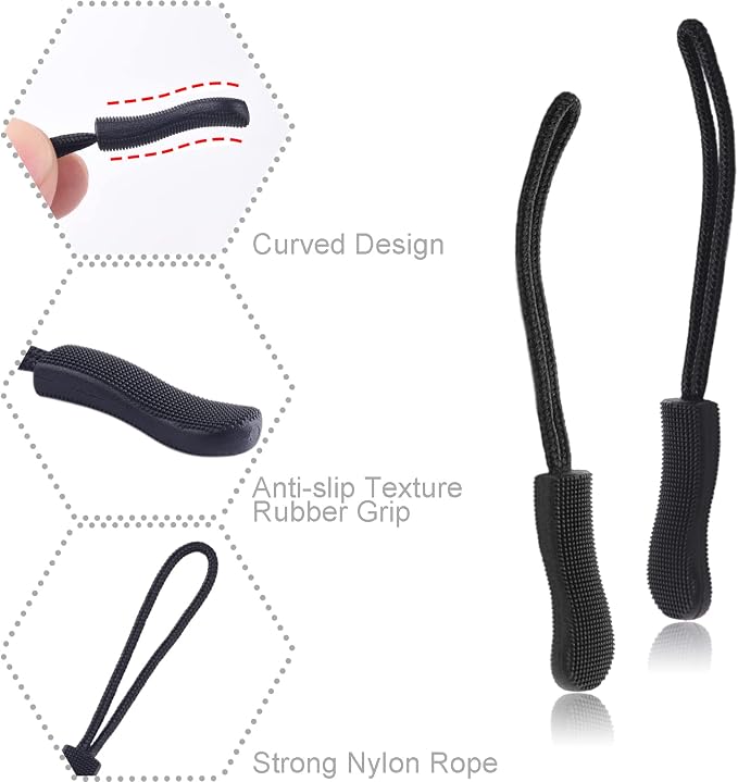 CooBigo 12Pack Zipper Pull Replacement, Golf Bag Parcord Zipper Pull Tab Replacement for Backpack, Jackets, Pants, Boots, Coats, Luggage - Balck(Universal Extender)