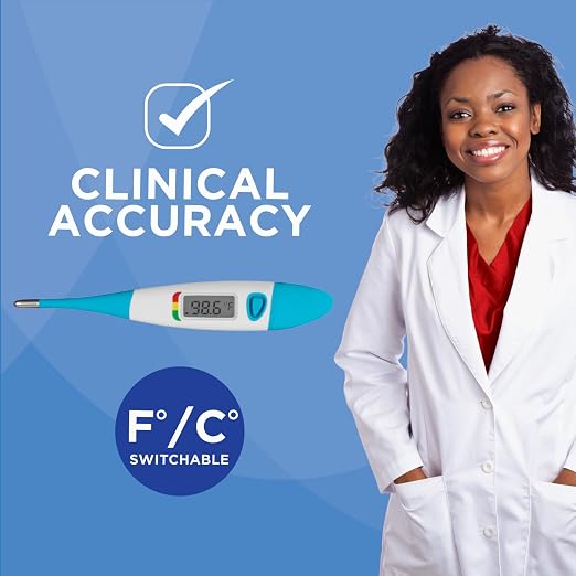 HealthWise 10-Second Flexible Tip Digital Thermometer | Oral, Rectal & Underarm Use, Fever Indicator, Water-Resistant Storage Case & Probe Covers Included