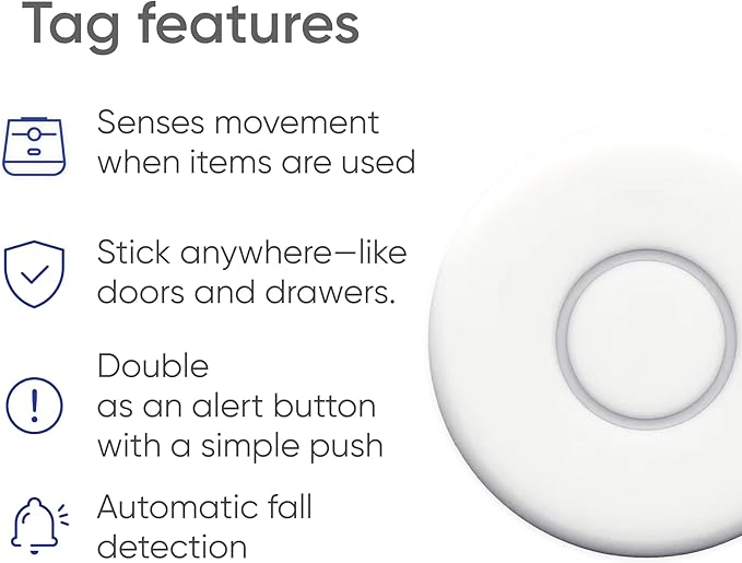 Tags - Fast, Easy Integration with Existing Smart Care Systems - Motion Detection, Emergency Panic Button, Wearable Fall Detection - Battery Operated - 4 Tags