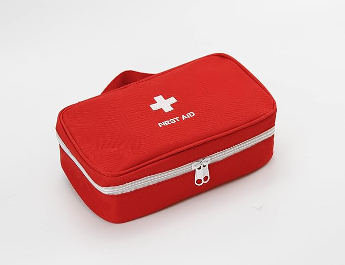 TOPASION Portable Empty First Aid Kit Bag, Travel Medicine Pouch, Small Medical Bag (Red)