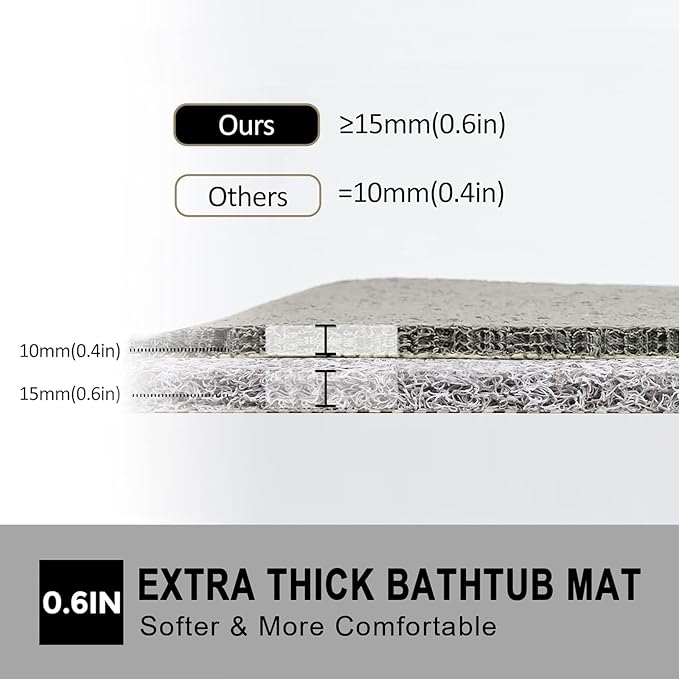 Nonslip Bathtub Mat, Anti Slip Bath Mat 0.6" Extra Thick, Quick Dry Bath Tub Anti Slip Shower Mat, Loofah Non-Slip Bath Mat for Tub Bathroom Pool Kitchen Entryway Home Hotel(Grey 24x24)