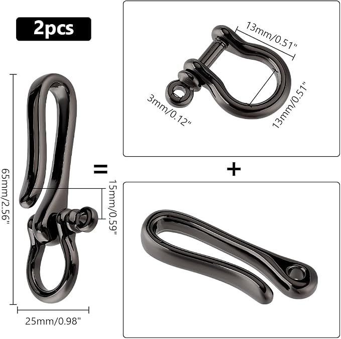 PH PandaHall 2pcs Fish Hook Keychain, Brass Key Ring Solid U Shape Key Hook Key Holder Belt Keyring Pocket Clip with Key Shackle Heavy Duty Car Keychain for Men Women Wallet Chain, Gunmetal