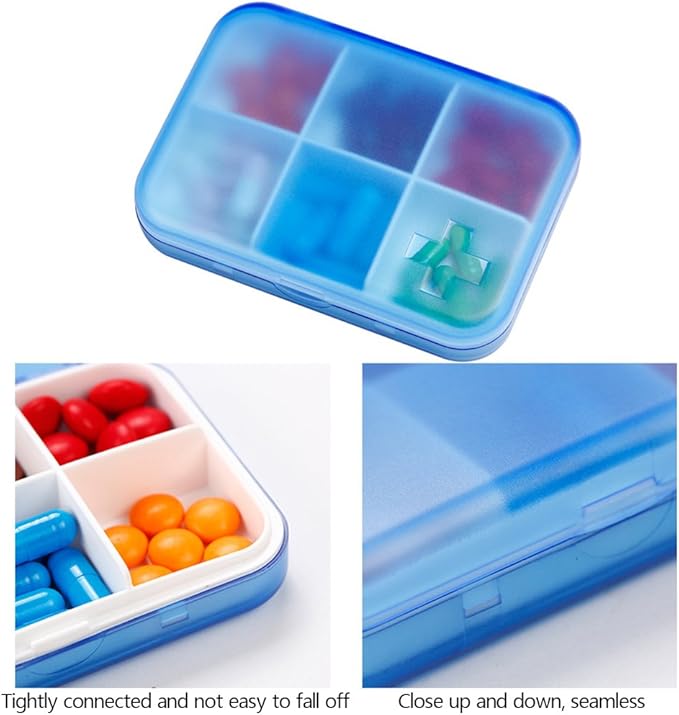 Portable Pill Organizer - Slim Pill Box for Purse or Travel, Compact Pill Case(6 Compartment,Pink)