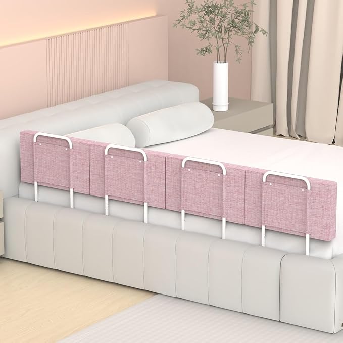 Bed Rail, Bed Bumper for Toddlers, Kid, 78.7 Inch Bed Side Rails Safety for Queen, King, Full, Twin, Bunk, Dorm Beds to Prevent Falls, Bed Barrier for Dogs, Easy Installation (Pink, 4 Packs)