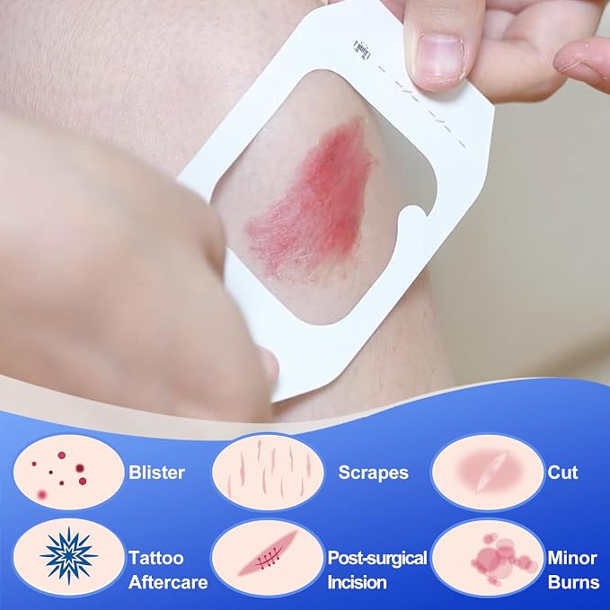 Niceful Transparent Film Dressing 50 Count-Clear Bandages for Wounds 4" x4-11/16, Waterproof Adhesive Wound Cover Bandages for Post Surgical Shower or IV Shield, Scar Therapy, Tattoo Dressings