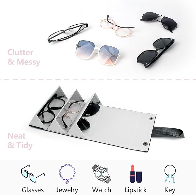 Sunglasses Travel Case,Foldable Eyeglasses Case, Portable Multiple Glasses Case for Women Men Girls