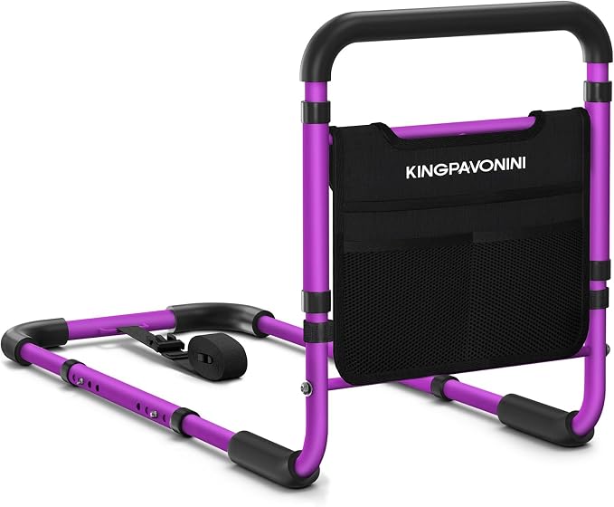 KingPavonini Bed Rails for Elderly Adults Safety, 380 LBS, Model BM03-1 | ASTM Approved, 2026 Upgraded Adjustable Bed Cane, Non-Slip Ergonomic Handle & Storage Bag, Tool-Free Bed Railings for Seniors