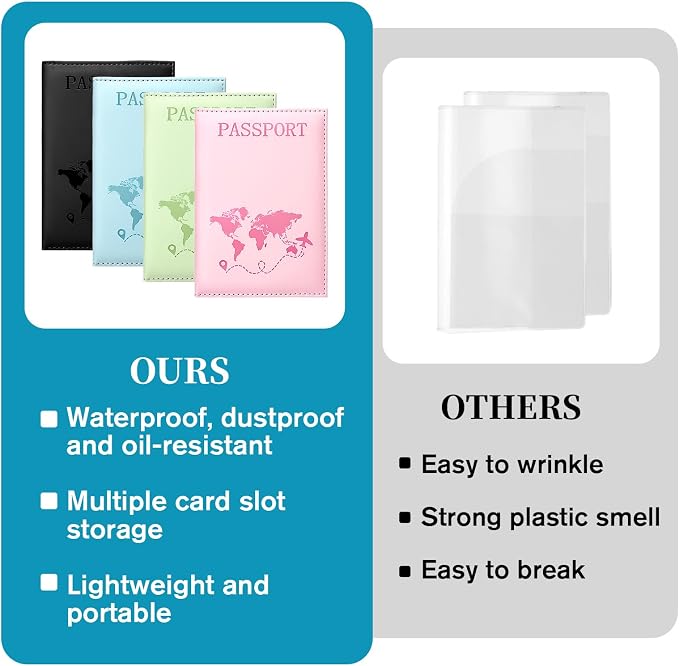 4 Pcs Passport Holder For Travel, Passport Covers Wallet Cover Case, Porta Pasaporte Sleeve Blocking Leather Travel Accessories For Women And Men