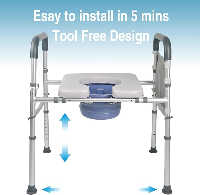 3-in-1 Bedside Commode, Porta Potty Chair for Adults with Sturdy Dual-Crossbar Support Construction, Stable Raised Toilet Seat 400 Lbs Bedside Commodes for Seniors