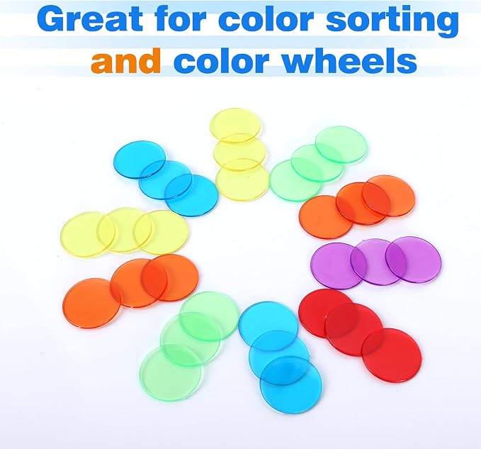 GSE Games & Sports Expert Multi-Color Bingo Chips, 1,000 Pieces 3/4-Inch High-Contrast Transparent Counting Chips for Bingo Games, Parties
