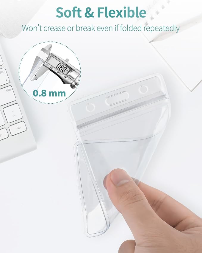 Uniclife 2 Pack Badge Holder Vertical Clear Plastic Case with Retractable Badge Reel Carabiner Clip Soft Waterproof Card Protector for IDs Credit Cards Proximity Cards Driver’s Licenses and Passes