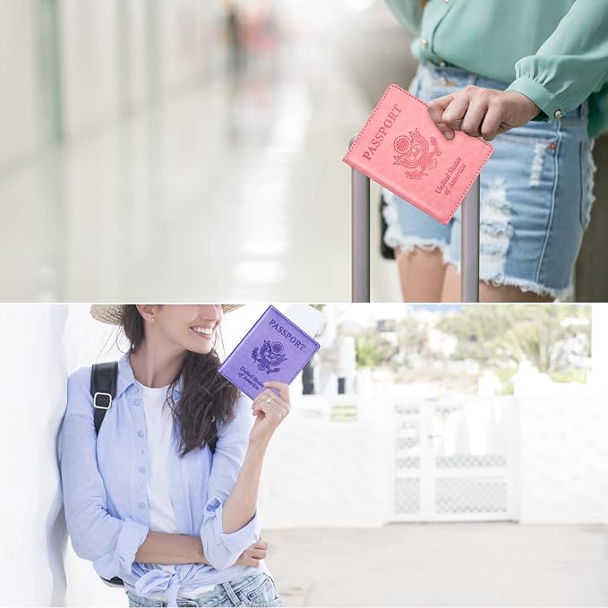 Eoehro Passport Holder for Travel Essentials-2Pack, Passport Wallet Cover Case for Travel Must Haves Accessories,Passport Book Holders for Women and Men