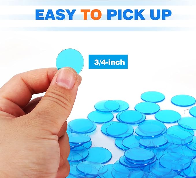 GSE Games & Sports Expert Blue Bingo Chips, 2,000 Pieces 3/4-Inch High-Contrast Transparent Counting Chips for Bingo Games, Parties