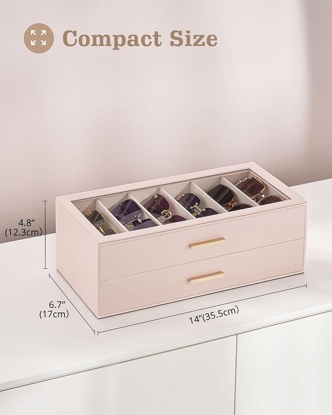 Lolalet Sunglasses Storage Box for Women, Eyewear Eye Glass Organizer with Clear Top Display Holder Case