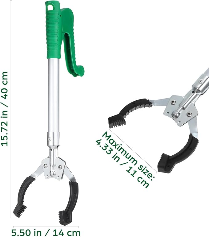 Heavy Duty Aluminum Grabber Reacher Tool 15.74In Long Arm Claw for Trash Pickup Mobility Aid Indoor Outdoor Use