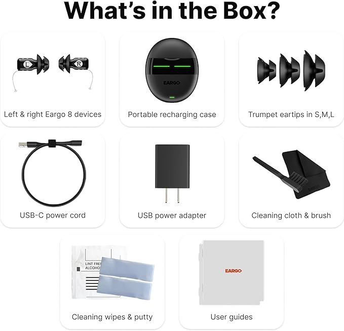 EARGO 8 Virtually Invisible Self-Fitting FDA-Cleared OTC CIC Hearing Aids - Most Advanced Model with Smart Sound Adjust and Sound Match Technology, Rechargeable, Lifetime Customer Support