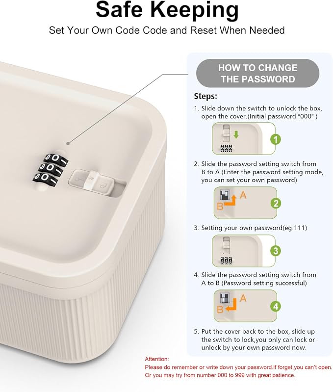 ySky Lockable Storage Box with Combination Code - Secure Medicine Safe, Phone Jail & Snack Container for Refrigerator, Home, Office, Travel - Durable Multi-Purpose Lock Box (Cream)