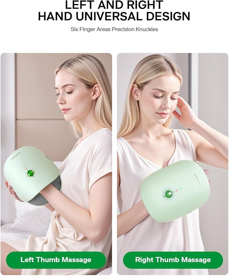 Medisana Hand Massager with Heat and Compression, Cordless Hand Massager for Arthritis and Carpal Tunnel Relief, Knuckle Stretching Massage, Birthday Christmas Gifts for Men Women Dad Mom-Green