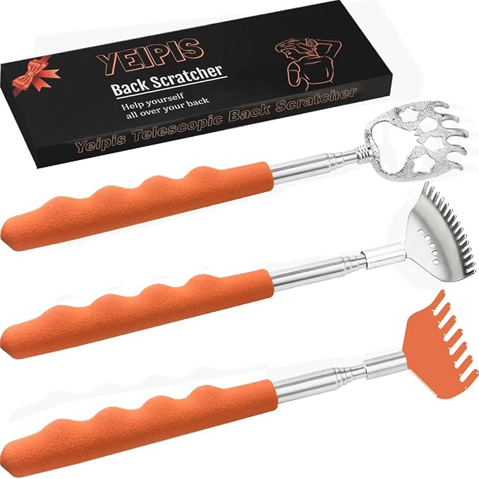 Yeipis 3 Pack Different Back Scratcher,Metal Portable Telescoping Back scratchers with Beautiful Box Great Stocking Stuffers for Men Women Kids Adults（Orange）