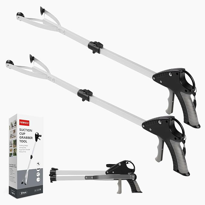2Pack 32" Suction Cup Grabber Reacher Tool with Quick Trigger Handle | Elderly Grab It Reaching, For Smooth Surfaces Items/Indoor & Outdoor Use, Foldable Heavy Duty Trash Picker Upper