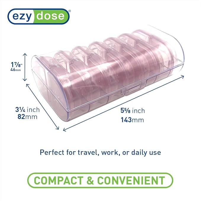 Ezy Dose Weekly (7-Day) AM/PM Pill Organizer, Large Medicine Planner, Pink | Daily Individual Vitamin & Supplement Medication Case, 2x a Day Removable Compartments with Case, Travel-Friendly, BPA-Free