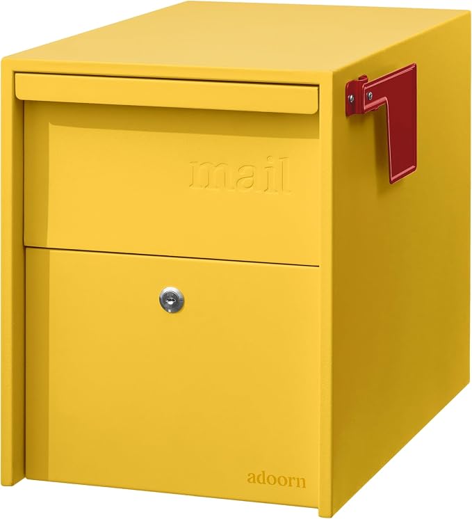 Adoorn Lockable Post Mount Mailboxes for Outside - Large Anti-Theft Locking Mailbox for Packages and Letters - Weatherproof Construction - Durable Steel - 15.5" H x 12" W x 18.5" D - Yellow