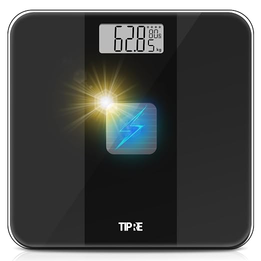 TIPRE Solar Powered Weight Scale with Endless Power, Scale for Body Weight, Electronic Bathroom Scale for Weight Loss, Digital Weighing Scale with 0.1lb Accuracy No Battery Required, 400lb/180kg