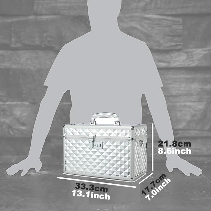 Storage Box with Key Lock, Lockable Medicine Storage Box, Empty First Aid Box, Security Lock Box, Multipurpose Locking Box for Home and Outdoor Use (Silver, Large)