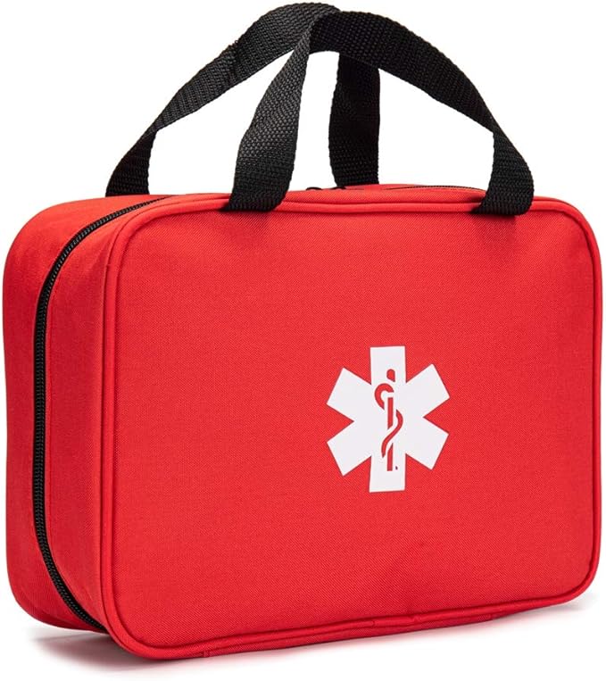 Jipemtra Red First Aid Bag Empty Travel Rescue Pouch First Responder Storage Medicine Emergency Bag for Car Home Office Kitchen Sport Outdoors (Red with Folders)