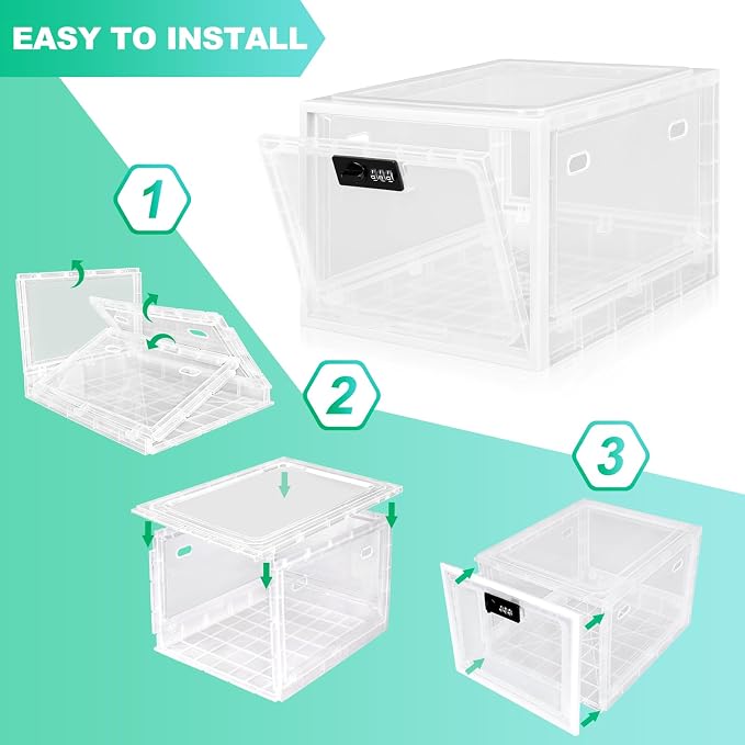 Medication Lock Box with Code, 12.6L Large Lockable Storage Box for Medicine, Snacks, Phone, and Electronics - BPA-Free, Clear Design with Charger Holes for Home, Office, Dorm, and Fridge