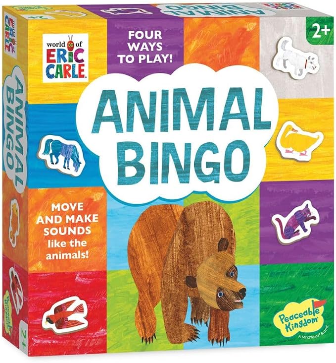 Peaceable Kingdom World of Eric Carle Board Game | A fast, replayable board game. Includes 9 wooden animals and 2 double-sided bingo boards. Ages 2+.
