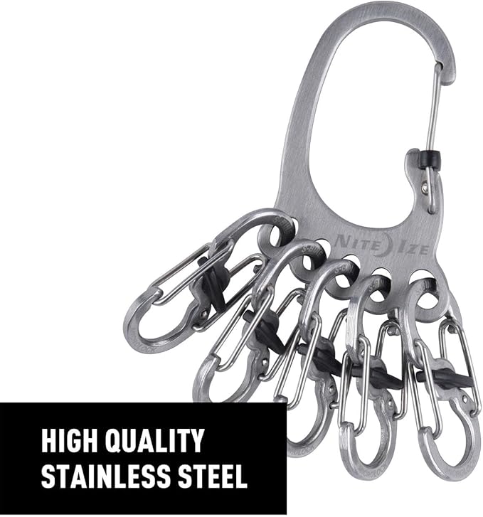 Nite Ize KLKBF-11-R6 Bigfoot Locker KeyRack, Carabiner Chain with 5 Stainless Steel Locking S-Biner Toes to Hold Keys Separately + Securely, 1, Silver