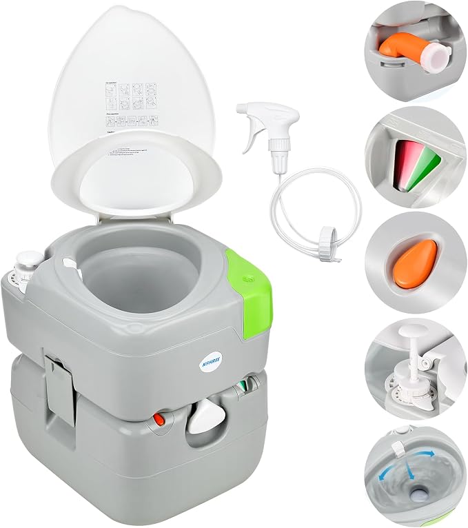 Kohree 5.8 Gal Camping Toilet for Adults with Diagonal Elongated Bowl Seat | Portable Cassette Toilet Leak-Proof with Large Waste Tank, Level Indicator, RV Travel Porta Potty for Boat Trip Home Use
