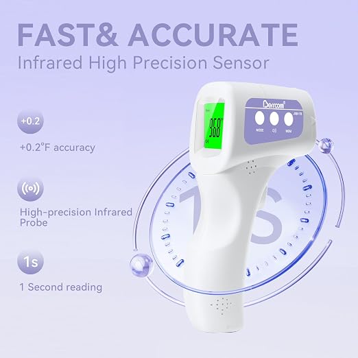 Berrcom 3-in-1 Non-Contact Infrared Forehead Thermometer, Purple | Digital fever check temperature gun for baby, infant, kids & adults, batteries included, fast accurate reading, JXB-178